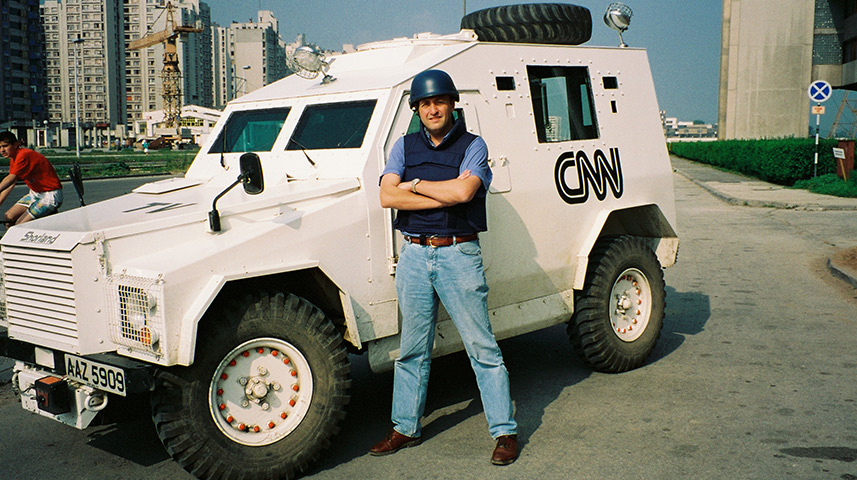 Brent Sadler with the CNN armoured vehicle, Sarajevo