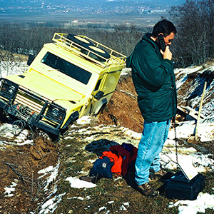 CNN armoured vehicle marooned in Chechnya war, 1996