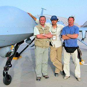 US Predator drone, Afghanistan. l/r: CNN’s Brent Sadler, Christian Streib (camera), Will Scully (producer)