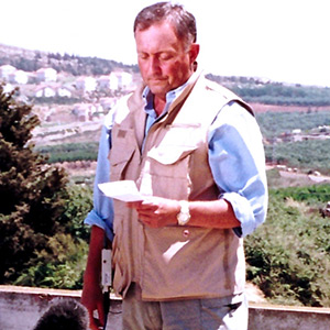 Preparing to go live on CNN from South Lebanon along the border with Israel, 2000