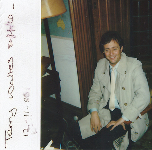 A Polaroid camera shot of Brent Sadler taken in the office of his friend, Terry Waite, at Lambeth Palace. The date, November 12, 1986, is written on the photograph.  Some two months later Waite was abducted and vanished for
almost five years