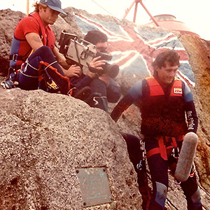 Landing an ITN crew on Rockall in 1985, a remote islet where a British adventurer was staking claim to the rock for Great Britain